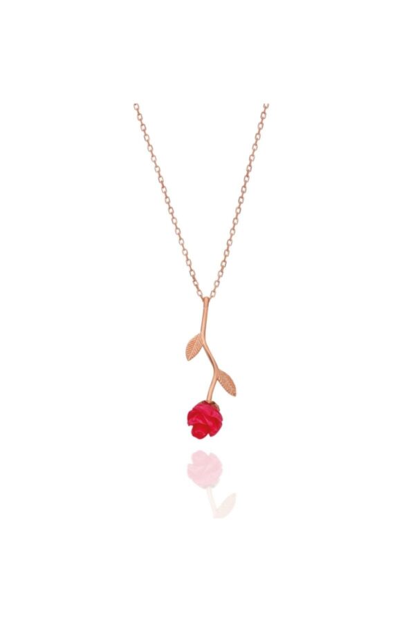 Kadın 925 Ayar Gümüş Pembe Gül Model Rose Kaplama Kolye