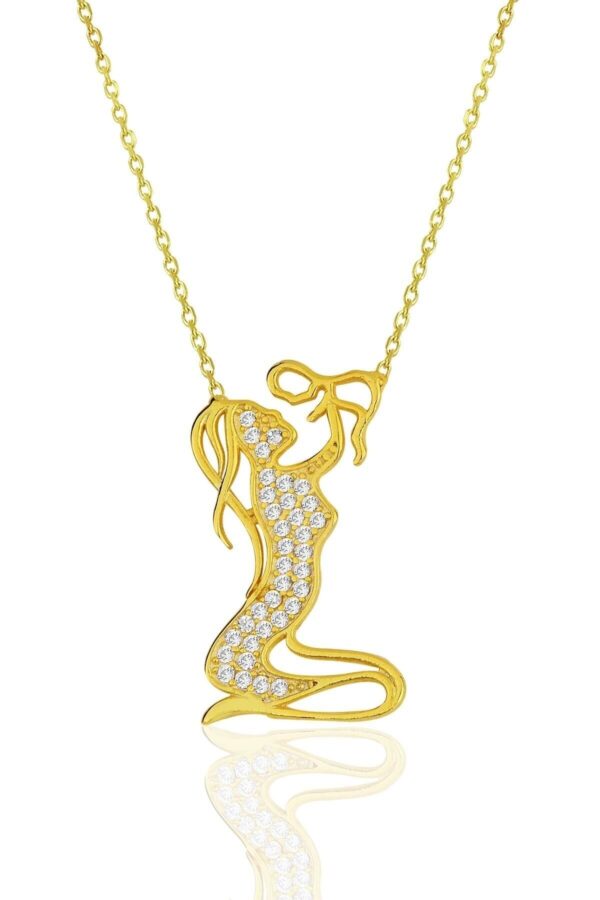 925 Ayar Gümüş Zincirli Altın Kaplama Zirkon Taşlı Anne Çoçuk Sevgi Kolyesi - Sertifikalı