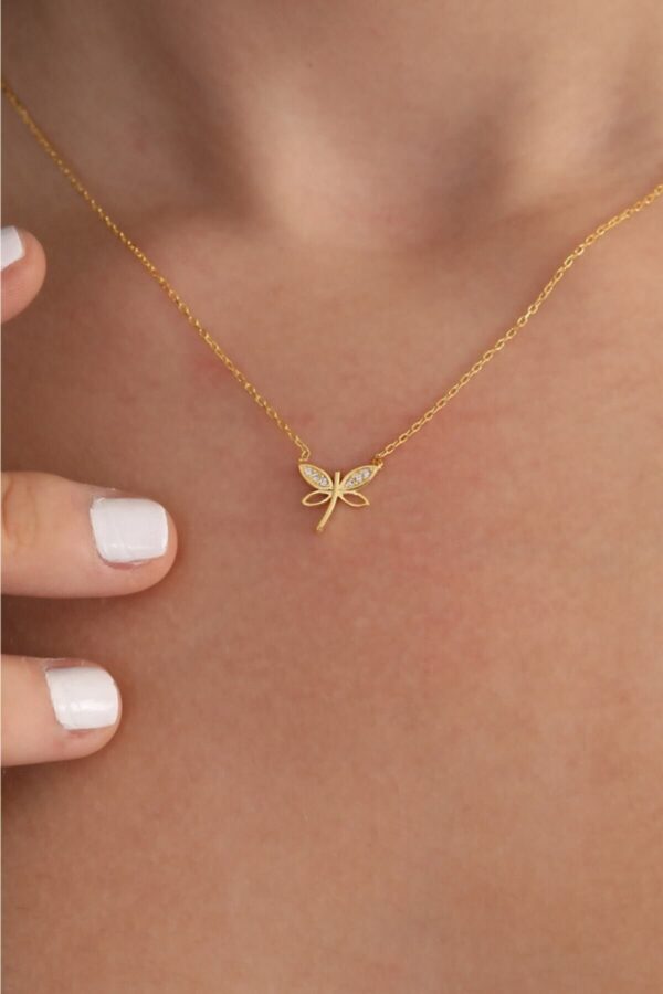 925 Ayar Gümüş Zincirli Altın Kaplama Minimal Yusufçuk Kolye