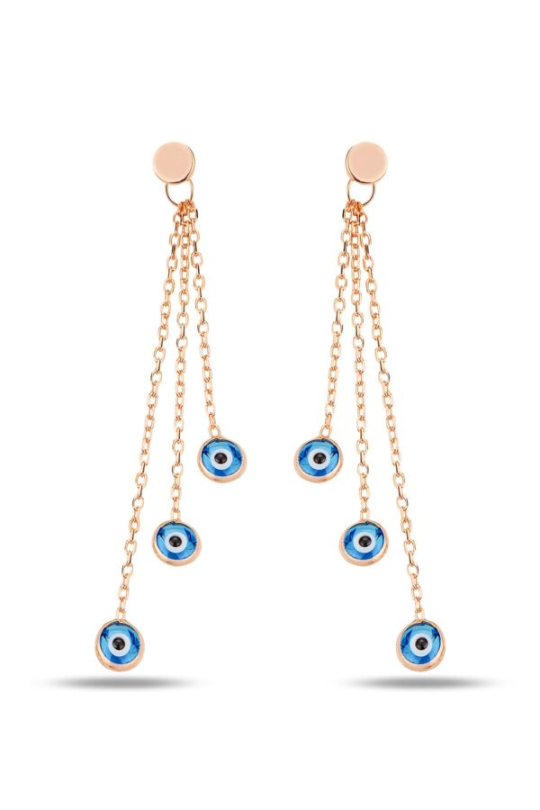 Gümüş Rose Kaplama Nazarlı Tiffany Sallantılı Küpe