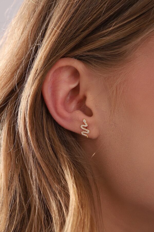 Gümüş Altın Kaplama Zirkon Taşlı Yılan Model Küpe