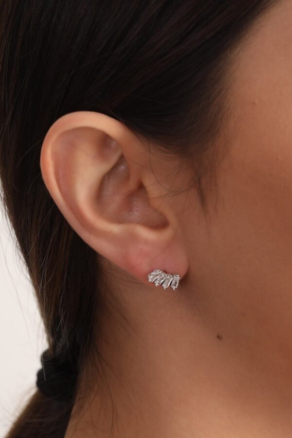 Gümüş Baget Taşlı Küpe - Sertifikalı