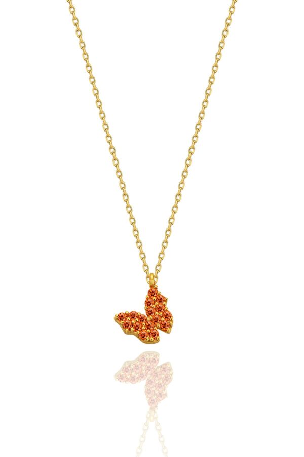 14 Ayar Altın Zincirli Garnet Taşlı Minimal Kelebek Kolye - Sertifikalı Işıklı Kutuda
