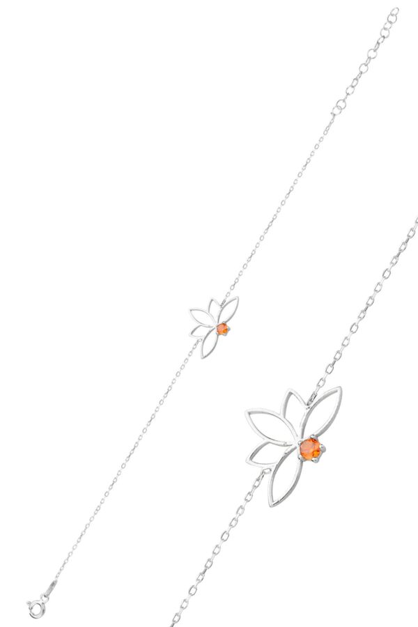 925 Ayar Gümüş Zincirli Garnet Taşlı Lotus Çiçeği Bileklik - Sertifikalı