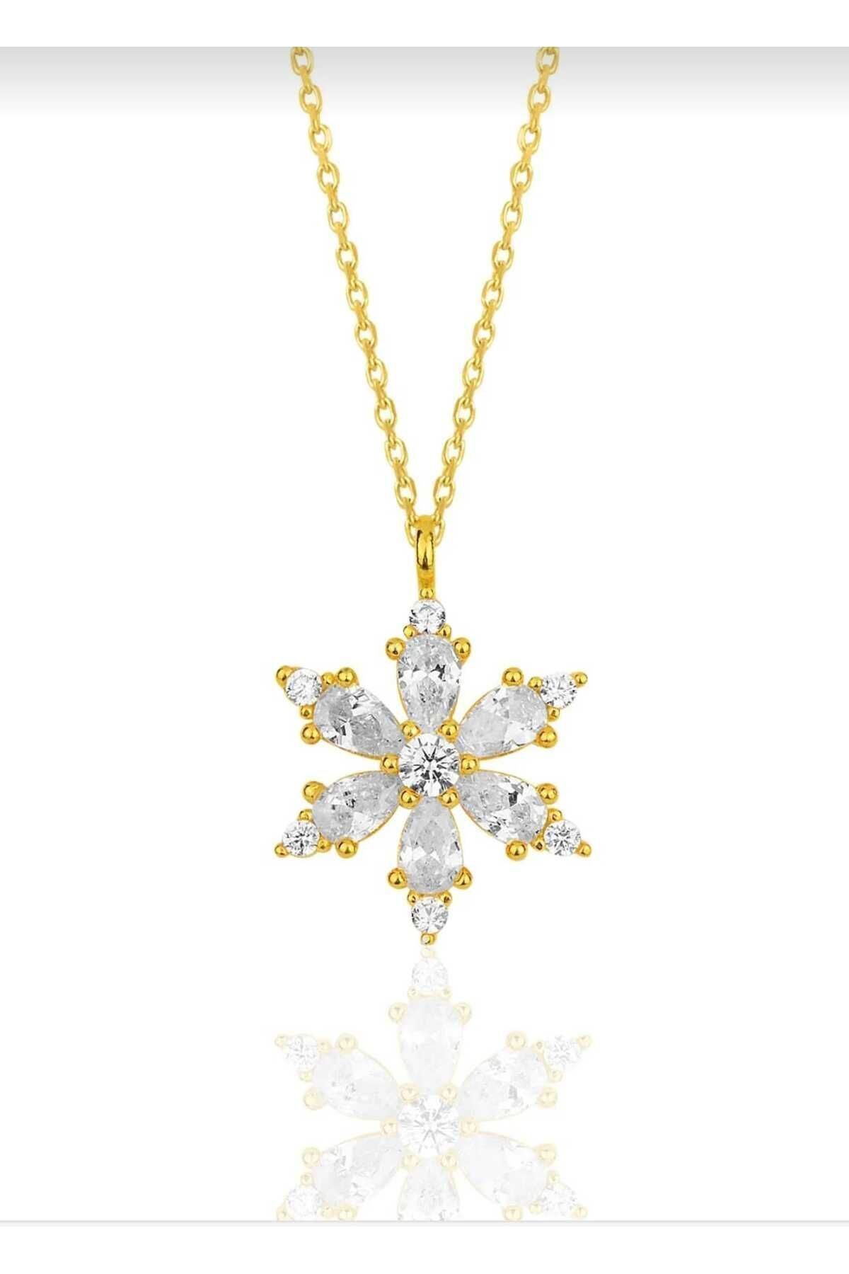 14 Ayar Altın Zincirli Damla Taşlı Lotus Çiçeği Kolye - Sertifikalı Işıklı Kutuda