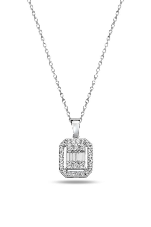 8 Ayar Altın Baget Taşlı Pırlanta Modeli Kolye